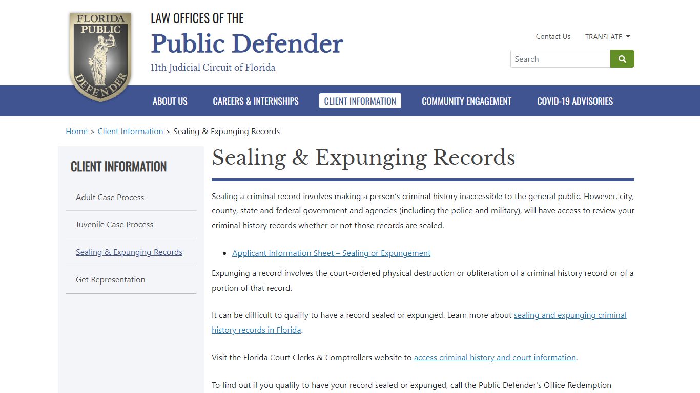 Sealing & Expunging Records - Miami-Dade County